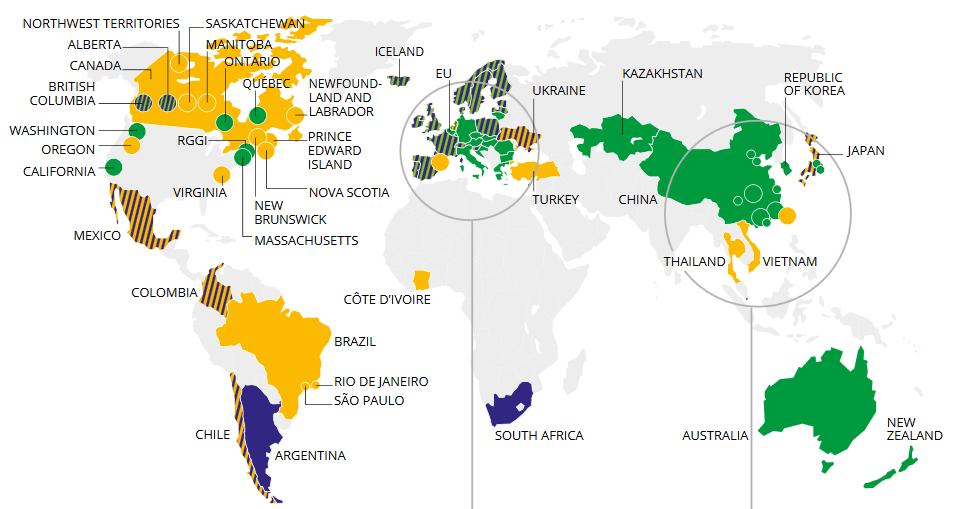 A growing number of countries are putting a price on carbon pollution STATE AND TRENDS OF CARBON PRICING 2018 To date, 70 jurisdictions (45