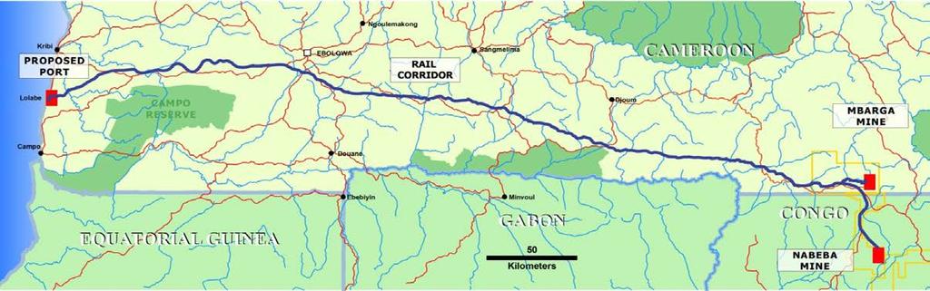 Port & Rail Infrastructure 510 km rail line to Mbarga 70 km spur line to Nabeba Deep water near shore (25m) Single berth capacity for up to 45Mtpa Standard gauge 32 t axle load Designed for 300,000
