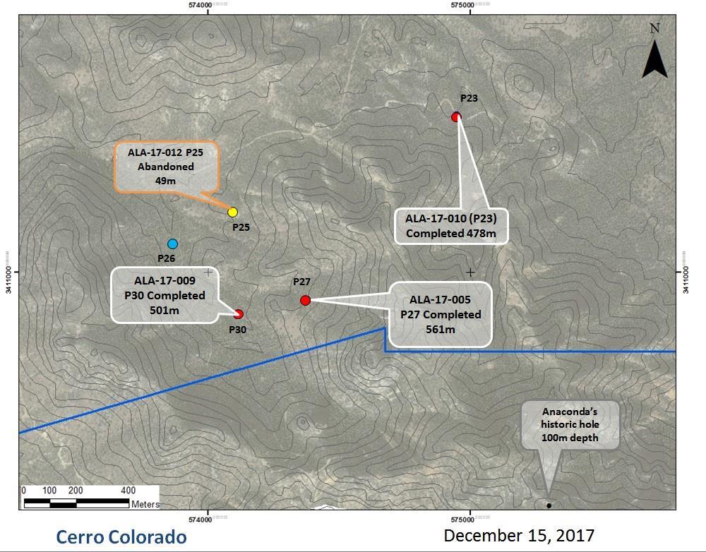 Figure 3: Drill hole locations at Cerro Colorado Background Azure earned 100% ownership of the Alacrán project in October 2016 In December 2016 Teck elected to exercise its right to earn back an