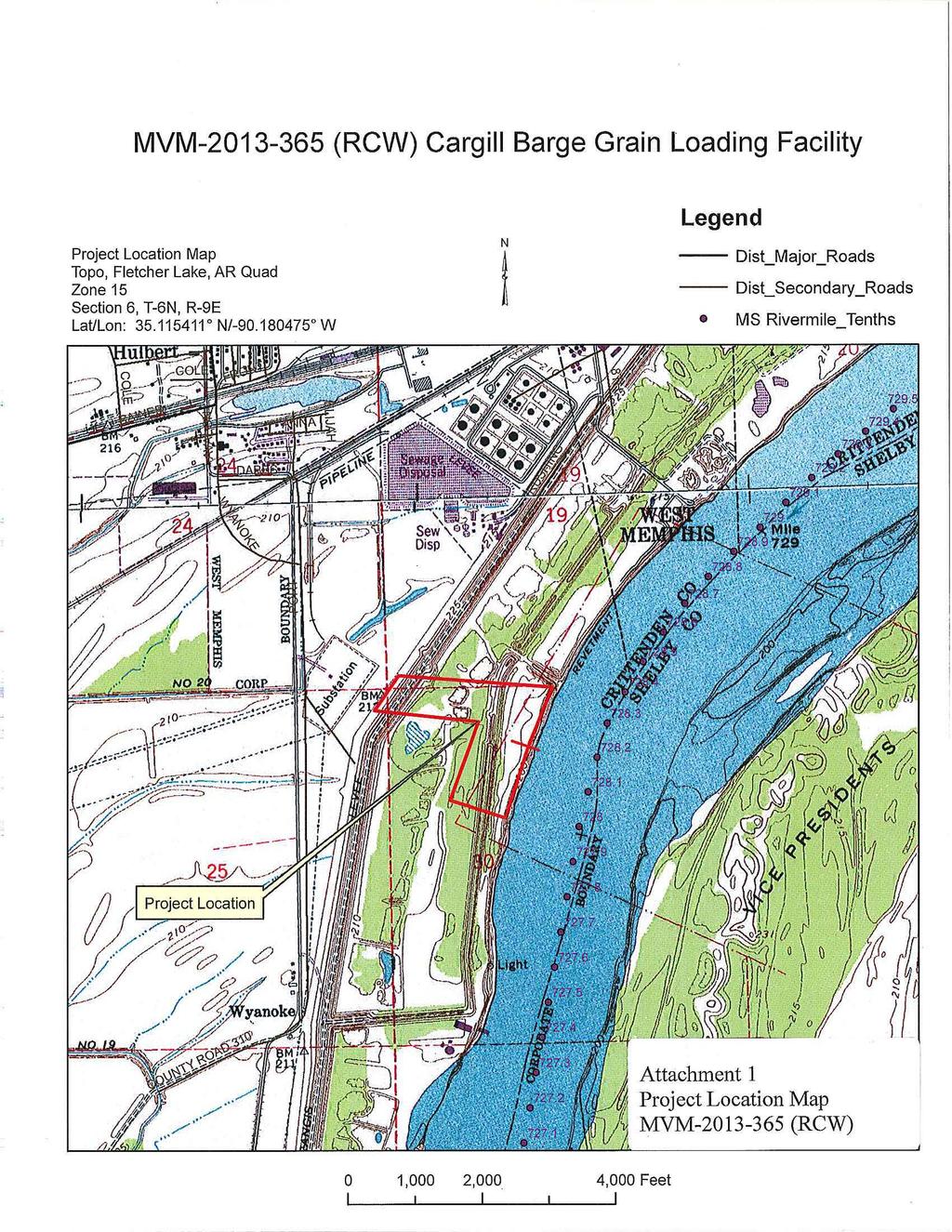 Cargill Barge Grain Loading Facility Project Location Map Topo, Fletcher Lake, AR Quad Zone 15 Section 6, T-6N, R-9E LaULon: 35.