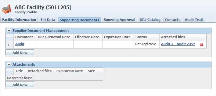 Creating a Facility Profile Supporting Documents Tab Use the Supporting Documents tab to store documents for a facility.
