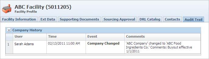 On the Facility Information tab, click the search icon ( ) at the end of the Company Name field. SCRM displays the company search page. 2.