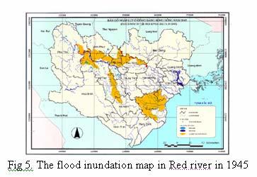 The flood in August 1945 in the Red river: The monitoring maximum discharge in Son Tay station in Red river is 33.500 m 3 /s (Aug 20, 1945). When water level in Hanoi reached 11.