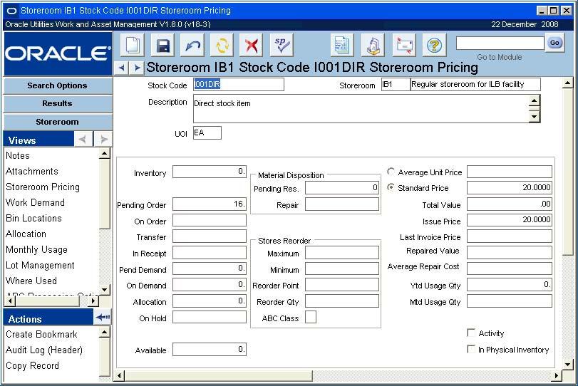 Storeroom Views Storeroom Views In addition to any standard views, the module includes the following: Storeroom Pricing The Storeroom Pricing view is designed to help you monitor pricing and