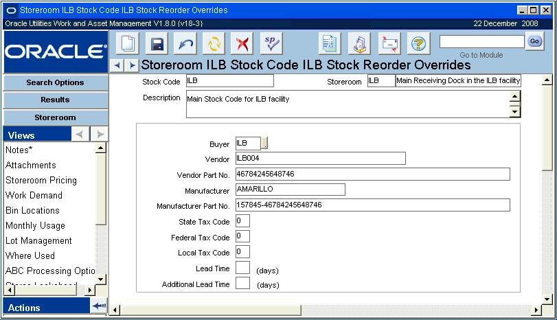 Stock Reorder Overrides The Stock Reorder Overrides view is only available when the Storeroom Reorder Processing rule key in the Batch Stock Reorder business rule is set to STOREROOM.