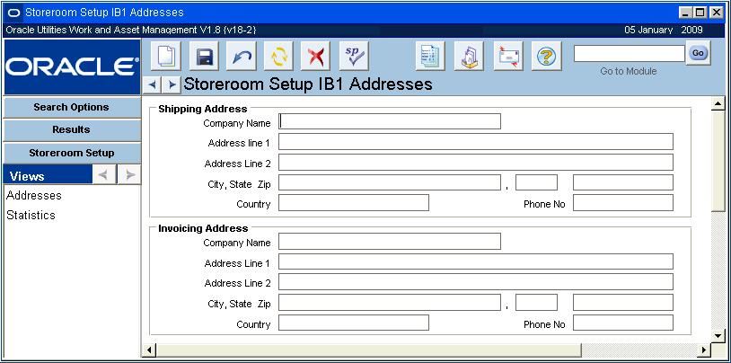 Storeroom Setup Actions Addresses view Statistics Select Statistics from the Vies list to review summary information for the storeroom.