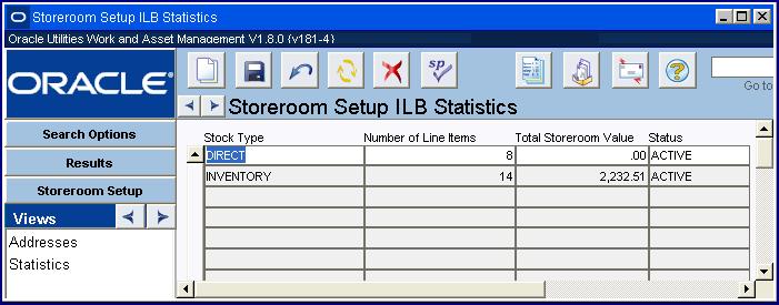 Statistics view Storeroom Setup Actions In addition to standard actions, the following can be completed from within the module.