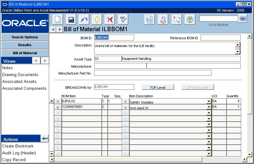 Resource Chapter 26 Bill of Material You can build parts lists for assets, components and fleet assets by using the Bill of Materials module.