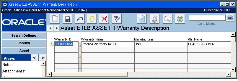 08 Manufacturer Data view If warranty information was entered previously on this view, the expiration date and a brief description of that warranty appears in the Old Warranty Data section.