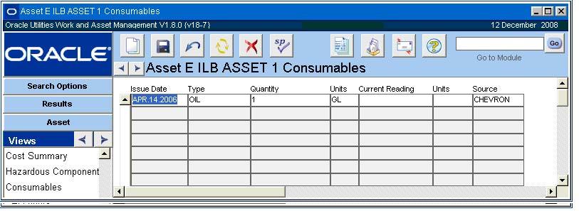 Asset Views Consumables Usage of consumable items, such as fuel, for the asset is displayed on the Consumables view.