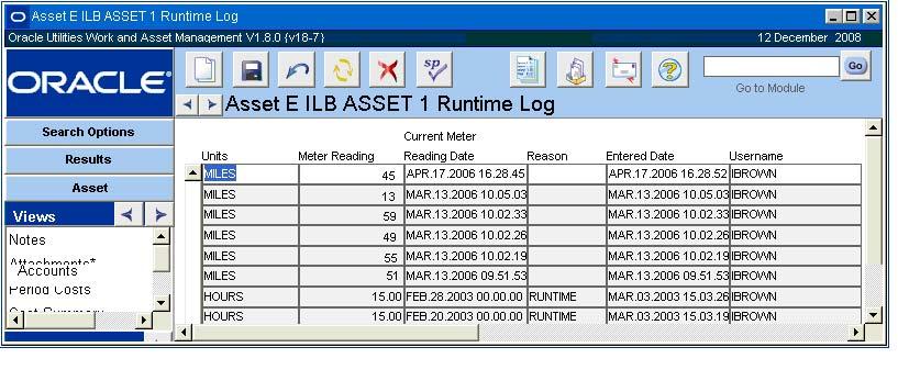 Asset Views 25 Runtime Log view Associated Operational Tolerances The Associated Operational Tolerances view shows information about the operational tolerances for the asset, including the type of