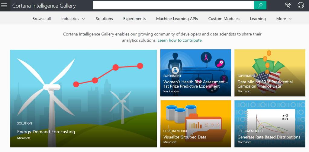 Azure ML Studio Public Gallery Don t want to build a machine learning model from scratch?