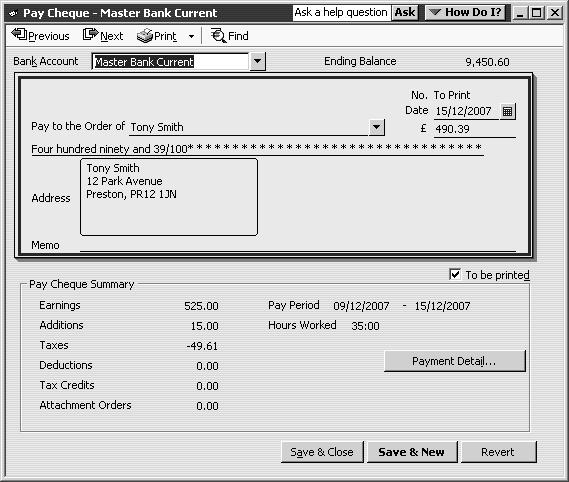 Doing payroll 7 Click Create. QuickBooks redisplays the Select Employees To Pay window. 8 Click Leave.