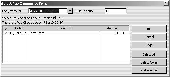 L E S S O N 1 2 Printing pay cheques and pay slips You print pay cheques as you would any QuickBooks cheque. If you use voucher cheques, QuickBooks prints the payroll item detail on the voucher.
