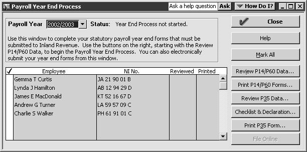 Doing payroll 2 Change the Payroll Year by selecting 2002/2003 from the dropdown list.