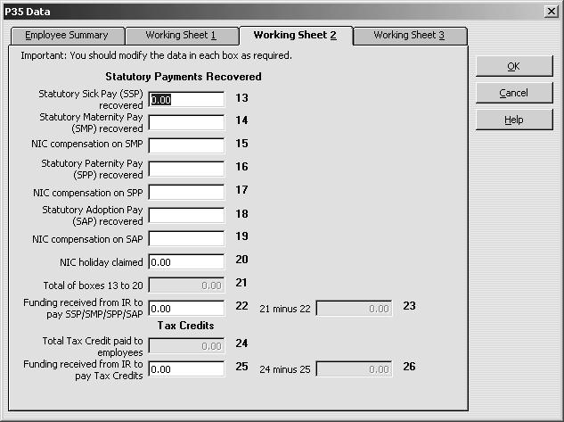 this tab: Working sheet