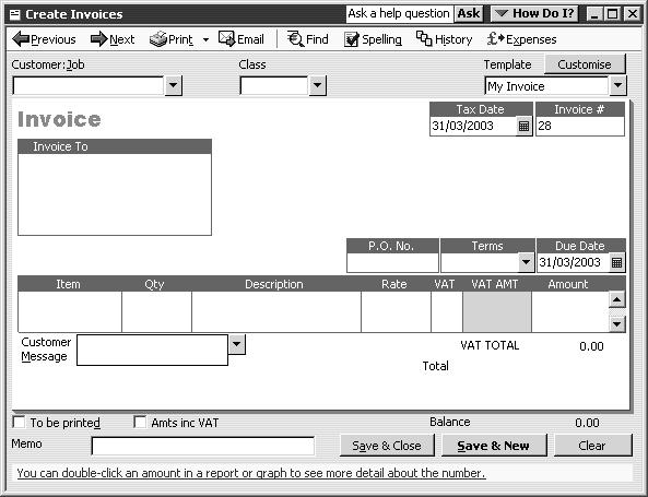 L E S S O N 1 3 To display the custom form: 1 From the Customers menu, choose Create Invoices. QuickBooks displays the Intuit Product Invoice template in the Create Invoices window.