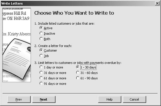 Customising forms and writing QuickBooks Letters Your screen should look like this: 5 Click Next.