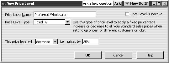 Using price levels, sales orders and estimates 5 Select Reduce sales price by and then type 25 in the Percentage field. Always enter the percentage as a positive number.