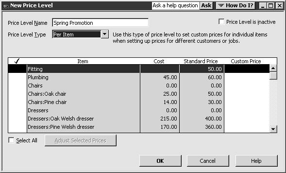 To create an item type price level (Accountant only): 1 From the Price Level menu button, choose New. QuickBooks displays the New Price Level dialog box.