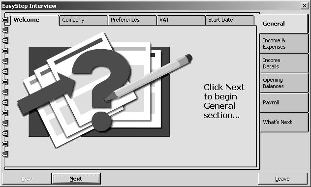 3 If you don t see this dialog box, choose New Company from the File menu. QuickBooks displays the EasyStep Interview screen.