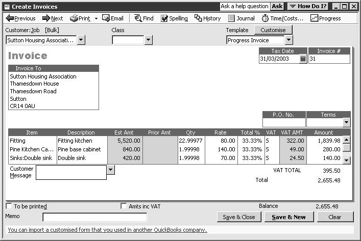 5 Select Create invoice for a percentage of the entire estimate. 6 Type 33.333 in the % of estimate field.