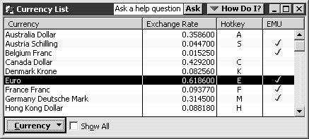 you would click the Currency menu button and select Download Current Exchange Rates.