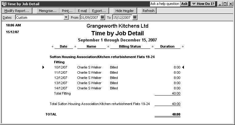 QuickBooks reports, you can QuickZoom any of the numbers in a report to see more detail. Suppose you want to see who worked on installation for Sutton Housing Association.