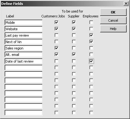 Working with lists 10 Select the Employees tick box. Your Define Fields window should now look like this: 11 Click OK.