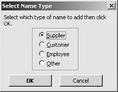 Working with bank and credit card accounts QuickBooks displays the Select Name Type dialog box: Newton Office Supplies is a supplier, so you