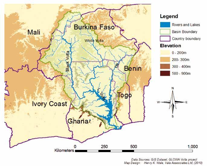 VOLTA BASIN TRANSBOUNDARY DIAGNOSTIC ANALYSIS Figure 3.1: Relief map of the Volta Basin Table 3.