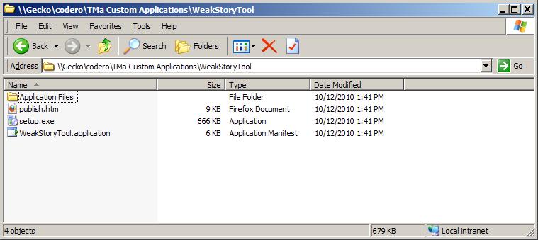Figure A-1 Screenshot of contents of WeakStoryTool folder containing installation files. A.5 Basic Controls When the Tool is launched, a new document will be created.