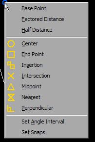Figure A-5 Screen-shot of object snap menu. The CAD interface also allows the user to draw lines constrained to a set of specified angles (e.g., 0 deg. or 90 deg.).