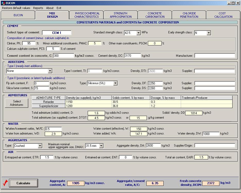 A software package for estimation of concrete service life A general view of this tab is given as Fig. 2.1.3.