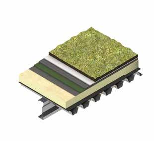 / protective layer(s) Waterproofing e.g. single ply non bituminous membrane Vapour control layer Waterproofing e.g. single ply non bituminous membrane Metal decking (trough width appropriate to weight of green roof system applied) 150 mm concrete deck 12.