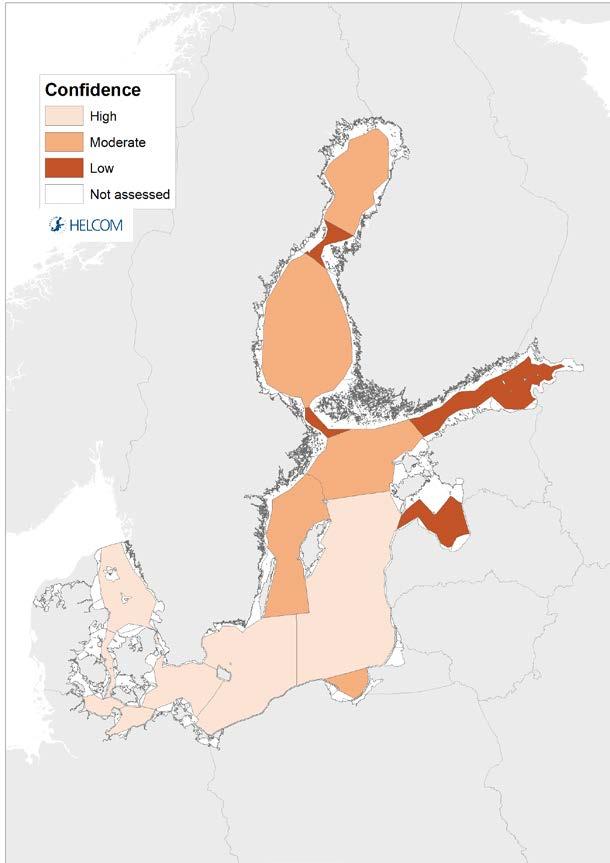 (Kattegat, Great Belt, The Sound, Kiel Bay, Bay of Mecklenburg, Arkona Basin, Bornholm Basin and the Eastern Gotland Basin). In the remaining open-sea basins, the indicator confidence was moderate.