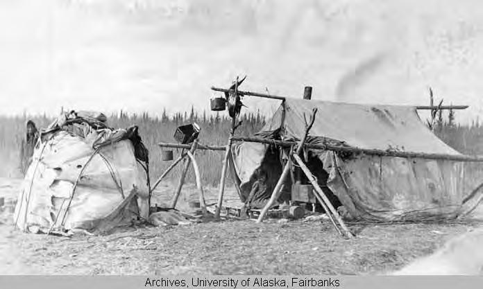 Traditional Mobility Indian Fish Camp, Yukon River (Stevens Village) c. 1910-1912.
