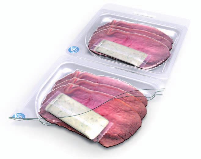 TraySkin Securely positioned with clearly longer shelf life: with TraySkin processed meat is sealed fi rmly in the tray with a highly transparent barrier film.