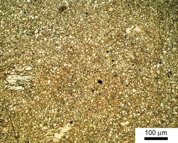 During further straining the fragmentation of coarse grains occurred resulting in almost homogeneous microstructure as shown in Fig.