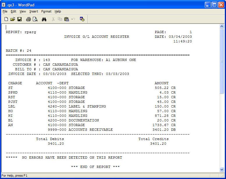 Print Options Screen displays for the G/L Account Register. 3.