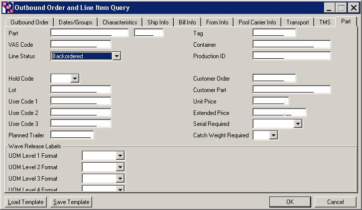 7. Click OK to run the query. WMS displays all backordered (short) order lines for the wave. 8. Click the Header/Line Detail icon to see the detail view.