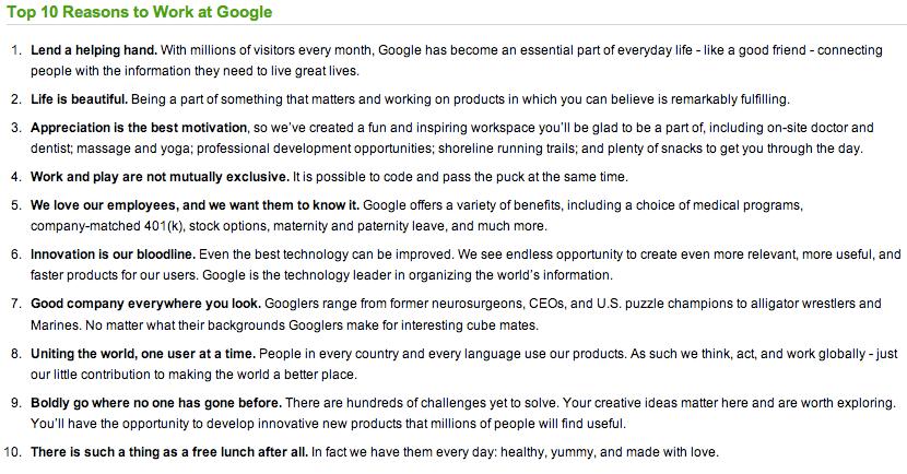 What makes Google so good to work for?