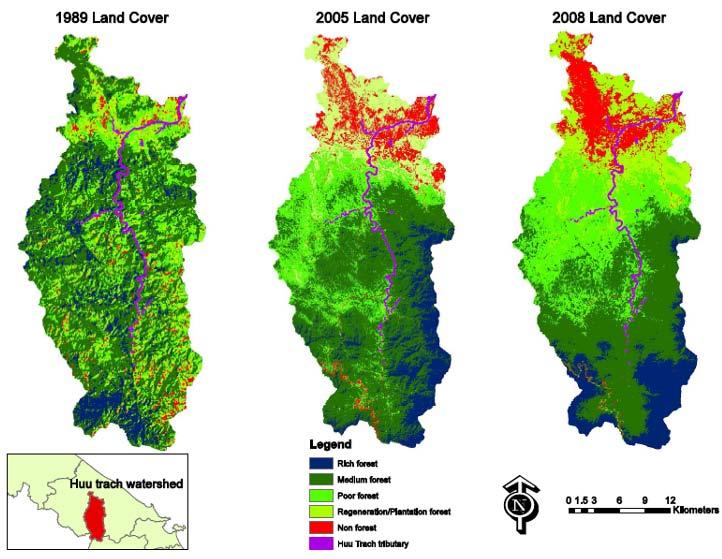 Land-cover in Huu Trach watershed in 1989, 2005 and 2008