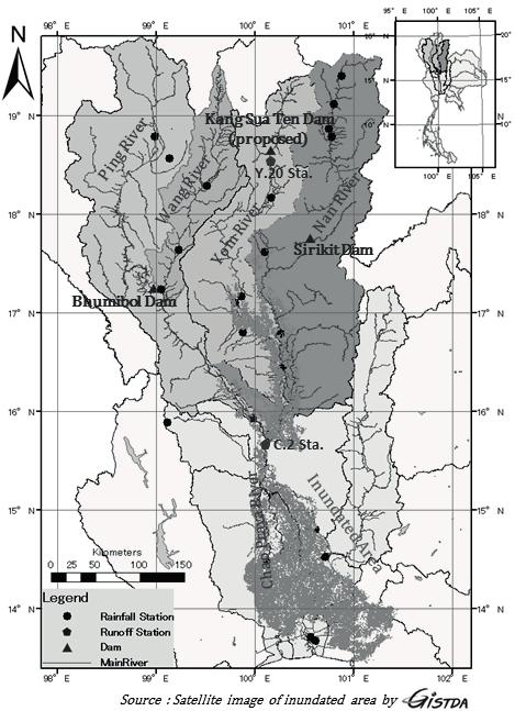 152 S. Wichakul et al. Fig. 1 Diagram of the Chao Phraya River Basin including the area inundated during the flood 2011.