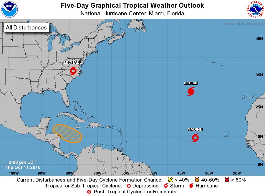 A broad area of low pressure is expected to develop over the west-central Caribbean Sea in a day or two. This system is expected to move slowly westward toward Central America through early next week.