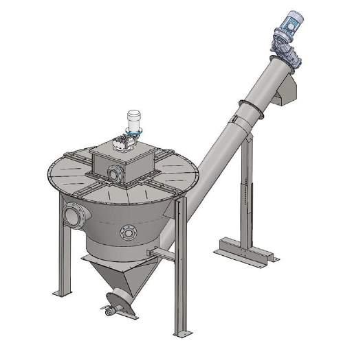 The clarified water is instead evacuated by a second conduit placed in the upper part of the conical hopper.