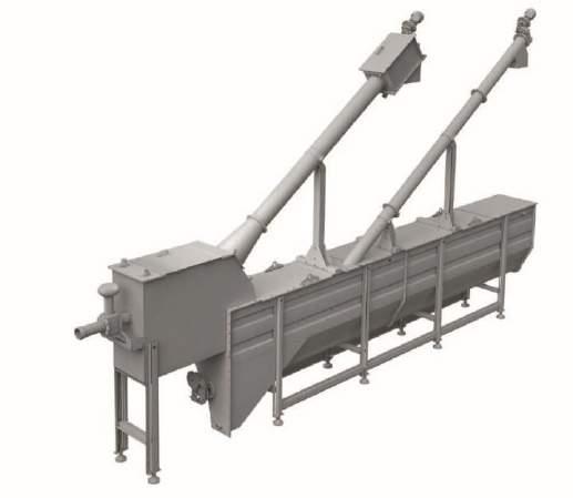 collection hopper. The water rich of organic material exits to the machine for overflow from an appropriate discharge.