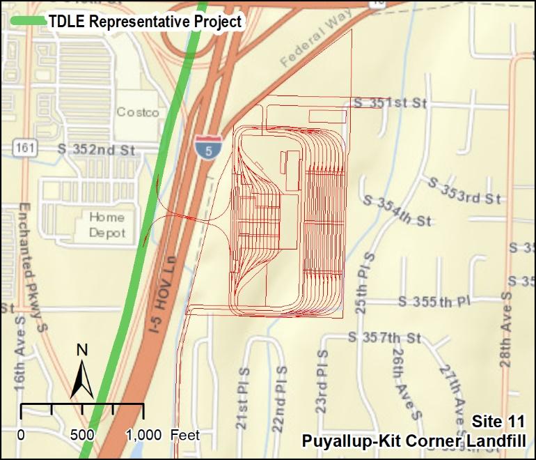 3.0 Results of Alternatives Evaluation Site 11 Puyallup-Kit Corner Landfill The site is located in unincorporated King County south of S 351st Street and east of I-5.