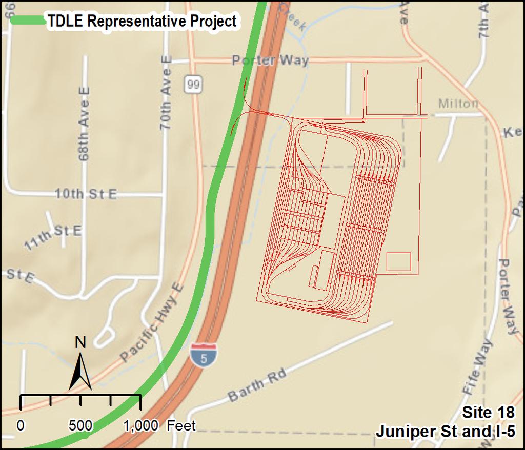 3.0 Results of Alternatives Evaluation Site 18 Juniper St and I-5 The site is located in unincorporated Pierce County east of I-5 and south of Porter Way.