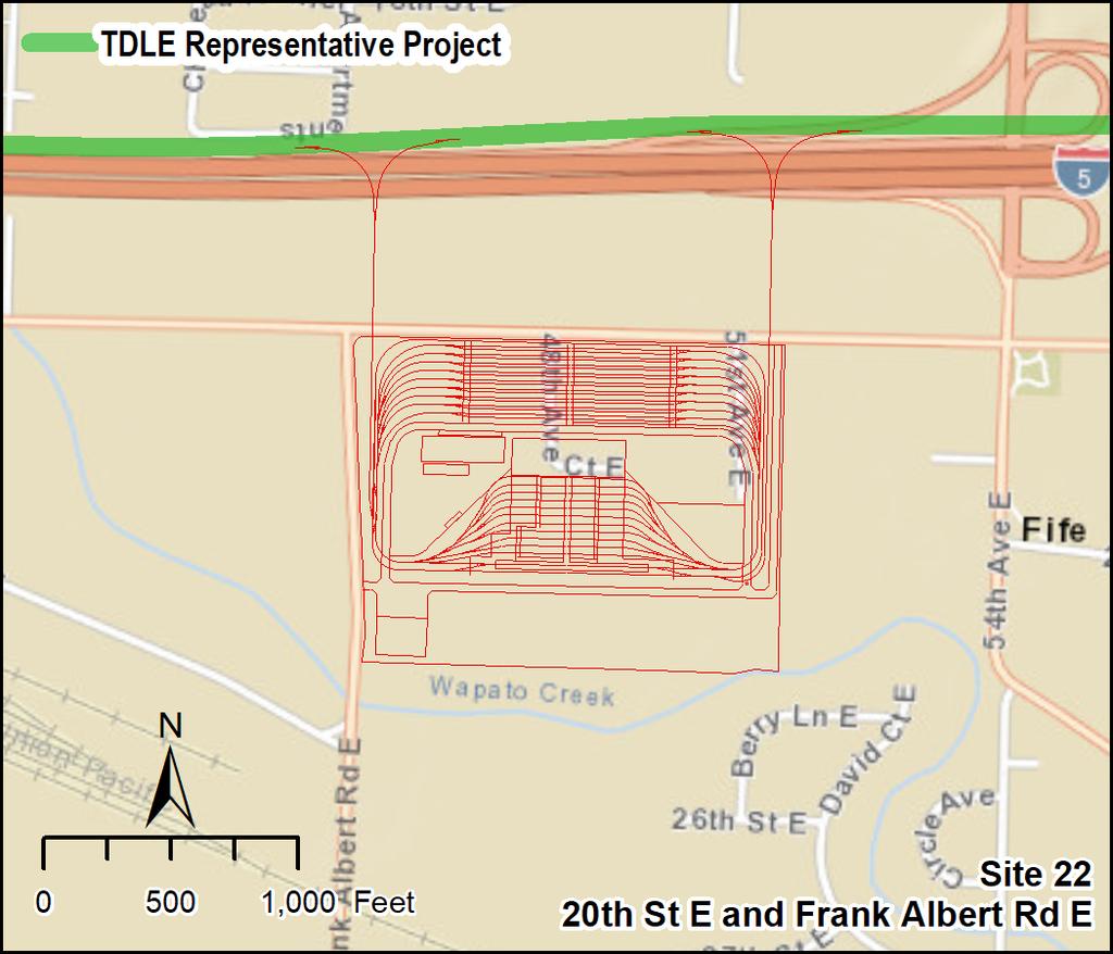 3.0 Results of Alternatives Evaluation Site 22 20th St E and Frank Albert Rd E The site is located in the city of Fife south of 20th Street E and I-5.